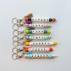 Personalized Sport Name Keychain, Kids Sport Backpack Keychain, Silicone Name, Custom Name Keychain, Soccer Football Volleyball Keychain