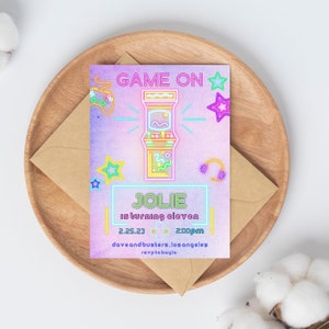 Arcade Birthday Invitation, Arcade Birthday, Retro Birthday, Neon Invitation, Kids Birthday, Editable Invitation, Instant Download