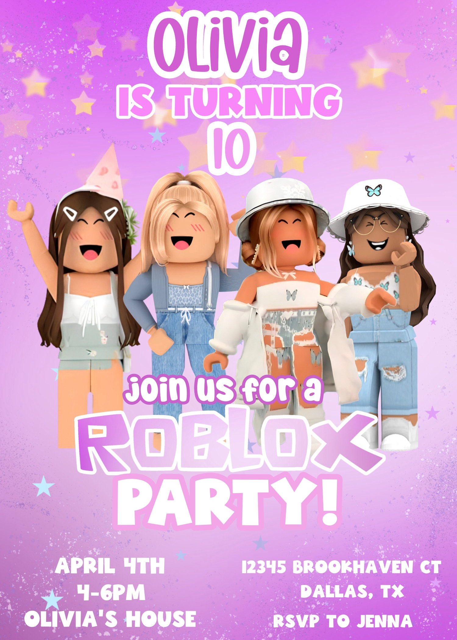 Roblox Girls Birthday Invitation, Preteen Birthday Theme, Teen Birthday ...
