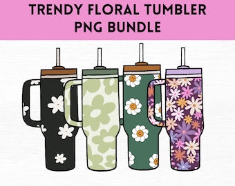 Clipart de Stanley, Taza de moda PNG, Clipart de margarita floral, Taza de viaje, Diseño de vaso floral, Png retro bohemio, Impresión digital, Clipart de margarita