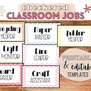 Classroom Jobs Editable Display, Student Jobs, Teacher Display, Classroom Chart, Job Chart, Duties, Organization, To Do Chart, Checkered