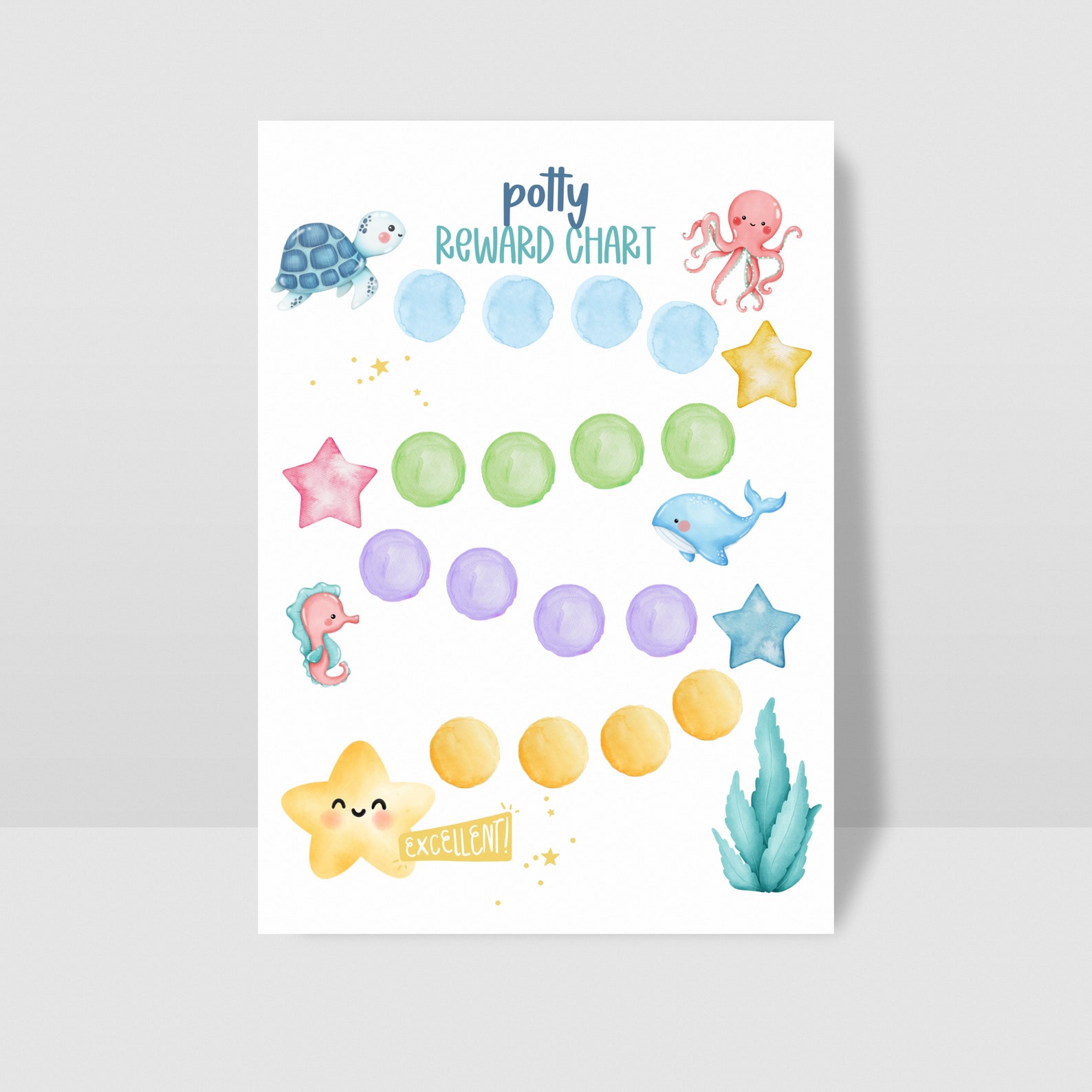 Printable Potty Chart, Kids Reward Chart, Ocean Potty Training Sticker Chart, Printable Reward ...