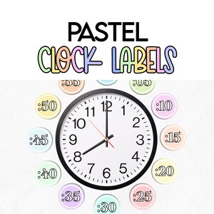 Etichette per orologio pastello / Etichette stampabili per l'orario in classe / Numeri per orologio da parete moderno per insegnanti / Visualizzazione dei secondi / Apprendimento dell'orario in classe