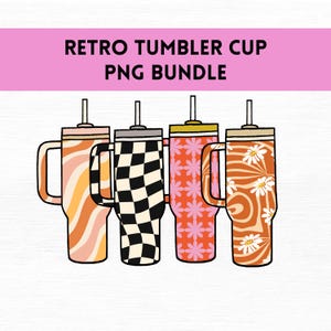 Cute Tumbler Clipart, Cup Png, Retro Travel Mug, Basic Girl Clipart, Trendy Cup, Apparel Vector, Retro Floral, Checkered Png, Daisy Png