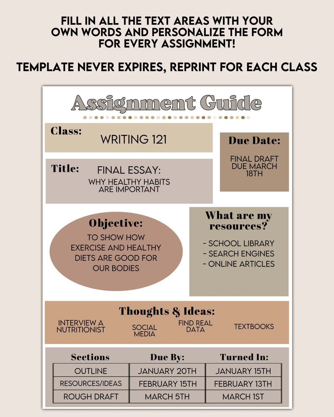 Student Assignment Tracker, Student Chart, Assignment Chart, College ...