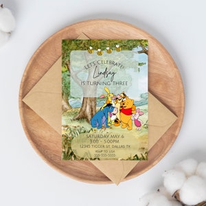 Kids Bear Birthday Invitation, Editable Bear Party Invitation, Girls Invitation, Boys Birthday, First Birthday Invitation, 100 Acre Woods