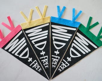 Wild And Free Flag Pennant, Kids Room Wall Art, Trendy Nursery Decor, Wild And Free Sign, Colorful Kids Flag, Kids Wild And Free Banner