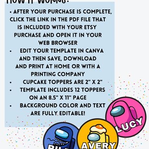 Among Us Editable Cupcake Toppers, Birthday Cake Toppers, Among Us ...