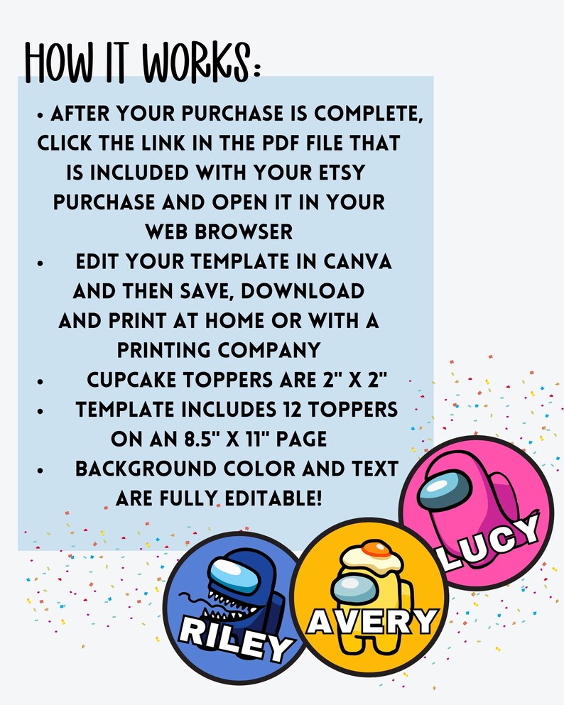 Among Us Editable Cupcake Toppers, Birthday Cake Toppers, Among Us ...