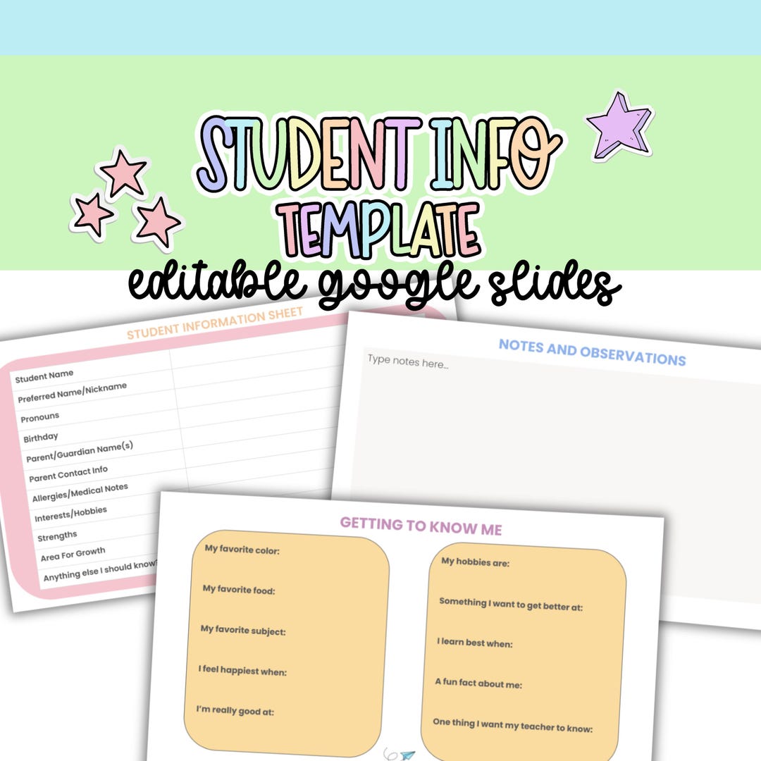 Editable Student Information Sheets | Google Slides Template ...