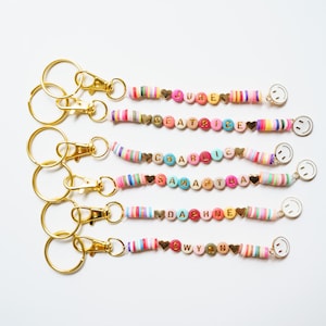 Custom Name Beaded Keychain, Smiley Keychain, Personalized Name Gift Keychain, Colorful Name Bead Keychain, Customized Beaded Keychain Gift