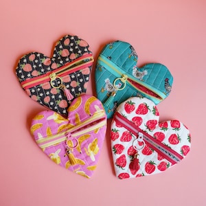 Heart Zipper Pouch | Tassel Makeup Bag | Quilted Heart Shaped Pouch | Quilted Zipper Bag | Strawberry Pouch | Cosmetic Bag