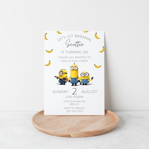 Kids Birthday Invitation, Minimalist Birthday Invitation, Editable Banana Invitation, Girls Birthday, Boys Invitation, First Birthday Party