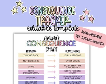 Editable Behavior Tracker, Consequence Chart, Kids Chart, Behavior Chart, Pastel Chart, Organization, Behavior Management, Printable
