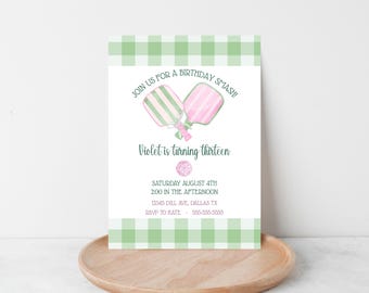 Editable Pickleball Birthday Invitation | Kids Digital Pickleball Party Invite | Pink and Green Pickleball Party | Girls Birthday Invitation