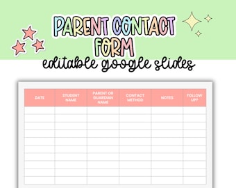 Editable Parent Contact Log | Modern Teacher Communication Tracker | Google Slides Template | Printable Teacher Organization Form