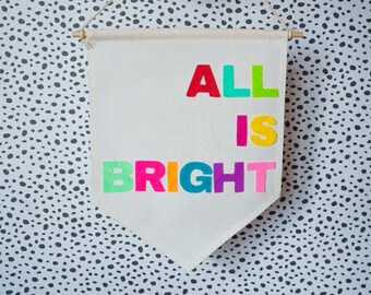 All Is Bright Canvas Wall Hanging, Holiday Wall Decor, Merry and Bright Christmas Decor, Kids Christmas Room Print, Colorful Winter Print