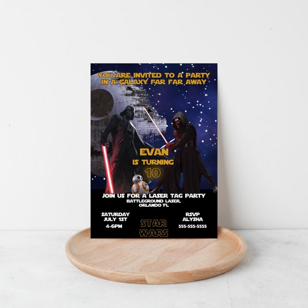 Birthday Invitation, Space Birthday, Kids Birthday, Kids Invitation, Editable Invitation, Digital Download, Light Saber, Kylo Ren, Vader