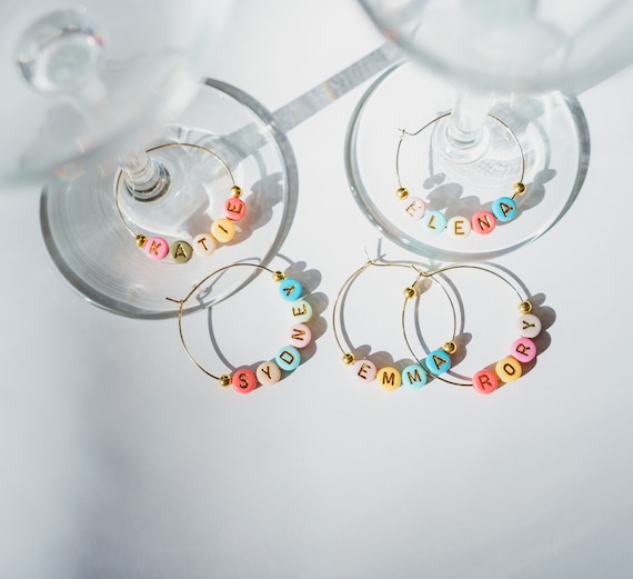 Personalized Name Drink Charms, Wine Glass Charms, Customized Glass Name Tags, Wedding Favors, Bridal Shower Gift, Bachelorette Party Favors
