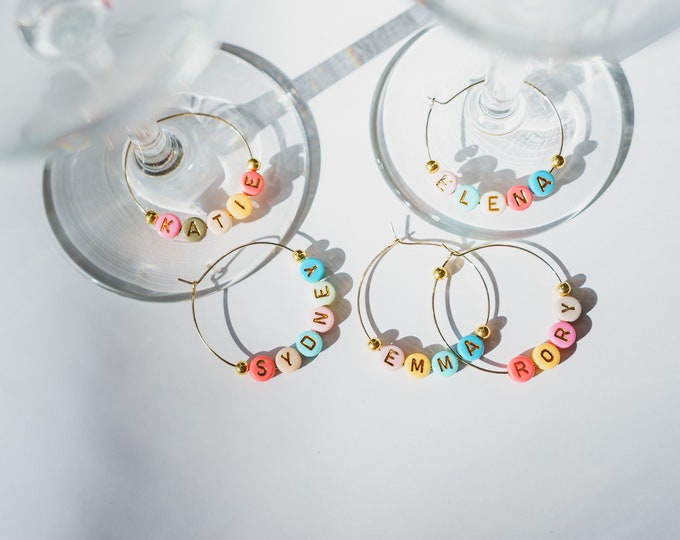 Personalized Name Drink Charms, Wine Glass Charms, Customized Glass Name Tags, Wedding Favors, Bridal Shower Gift, Bachelorette Party Favors