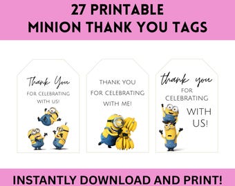 Thank You Party Tags, Party Favor Tags, Instant Print Digital Thank You Tags, Minimalist Birthday Party, Kids Themed Party Decor