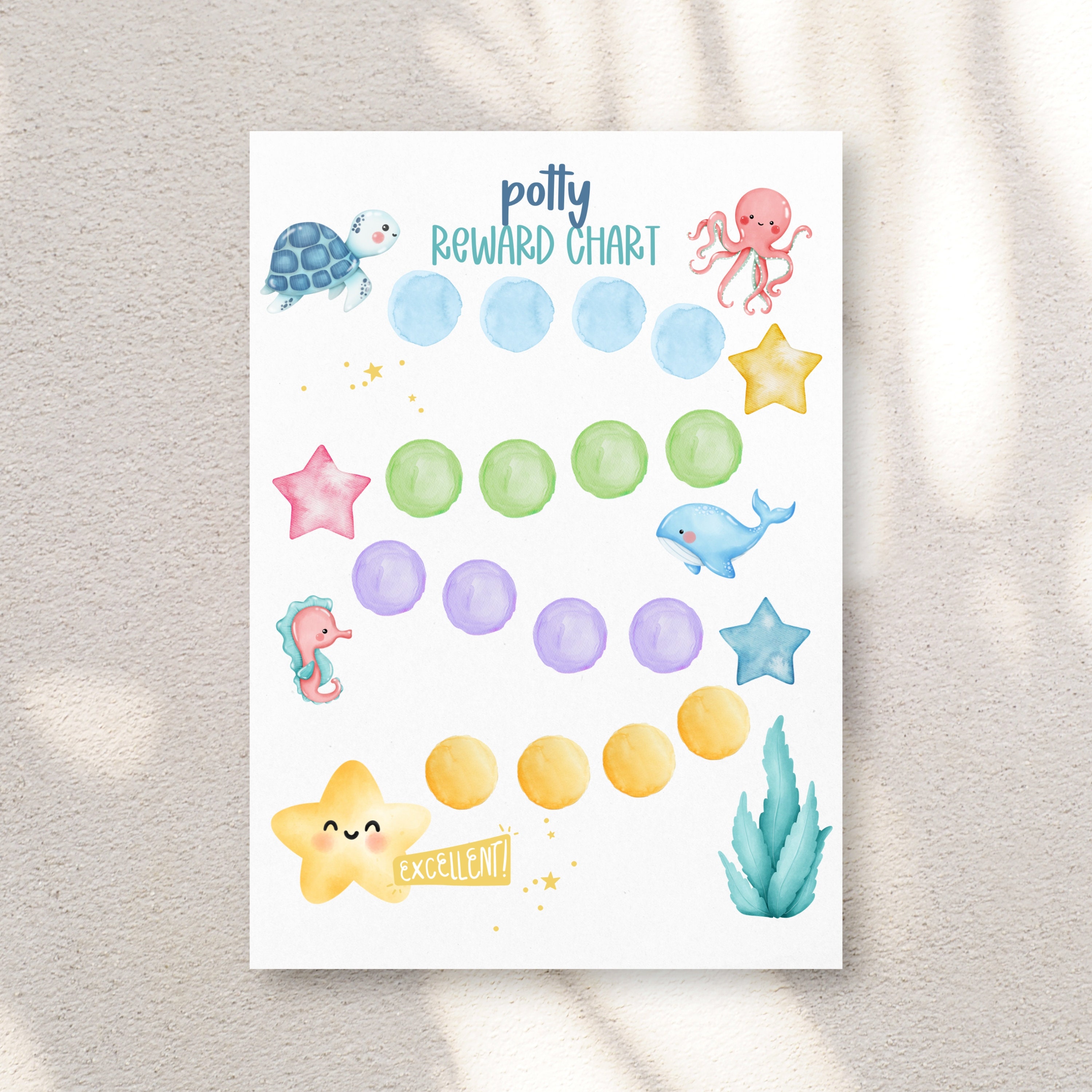 Printable Potty Chart, Kids Reward Chart, Ocean Potty Training Sticker Chart, Printable Reward ...