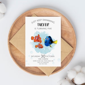 Fish Birthday Invitation, Kids Ocean Birthday Invitation, Editable Kids Sea Party Invite, Digital Ocean Birthday Evite, Minimalist Birthday