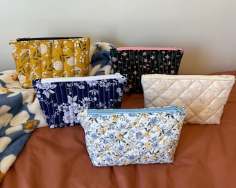 Quilted pencil pouch/ makeup bag/ travel bag