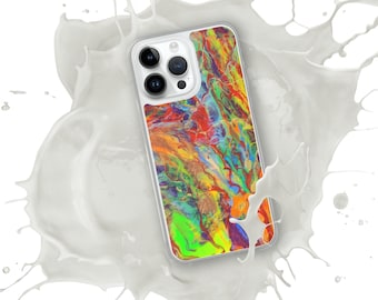 Fluorescent Fluid Art iPhone Case, Abstract Pour Painting
