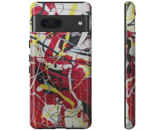 Red Splash Abstract Art Phone Case, Fine Art Pour Painting
