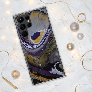 Purple & Gold Abstract Art Samsung Case, Fine Art phone Case, Fluid Art, Pour Painting