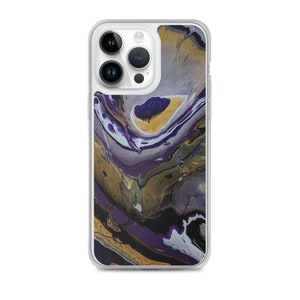Lila & Gold Abstrakte Kunst iPhone Hülle, Fine Art Handyhülle, Fluid Art, Pour Painting