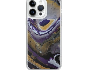 Purple Gold Fluid Art iPhone Case, Abstract Pour Painting