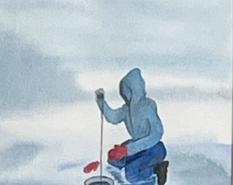 Ice fishing watercolor print