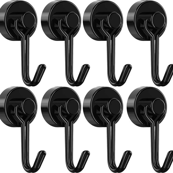 8 Pcs Magnetic Hooks,Heavy Duty 30 LBS Neodymium Magnet Hook with Rust Proof for Indoor Outdoor Hanging,Refrige,Grill,Kitchen,Key Holder
