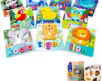 10-pack houten peuterpuzzels Spelling, Montessori speelgoed peuter baby leeftijden 2-4 puzzels vroege ontwikkeling, speelgoed leren onderwijs voorschoolse geschenken