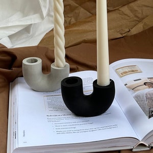 Candle Holder ,Taper Candle Holder,U Shaped Candle Holder , Minimalist Home ,Tablescape,Modern Home - Holiday Table - Concrete