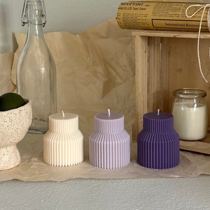 Geometric Soy Wax Pillar Candle: Modern Striped Decor