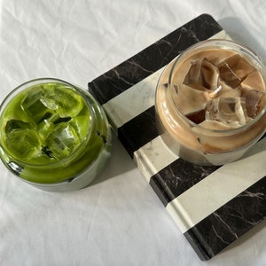 Personalized Iced Matcha Latte Candle: Soy Wax Coffee Shop Scent