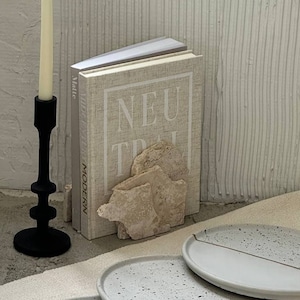 Handcrafted Travertine Book Ends: Minimalist Bookshelf Decor