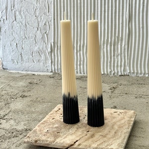 Long Pillar Marble Candle-Soy Wax Candle-Ribbed Cylinder Candle-Home Decor-Minimalictic Candles-Aestethic CandlesTall Pillar Candle image 2