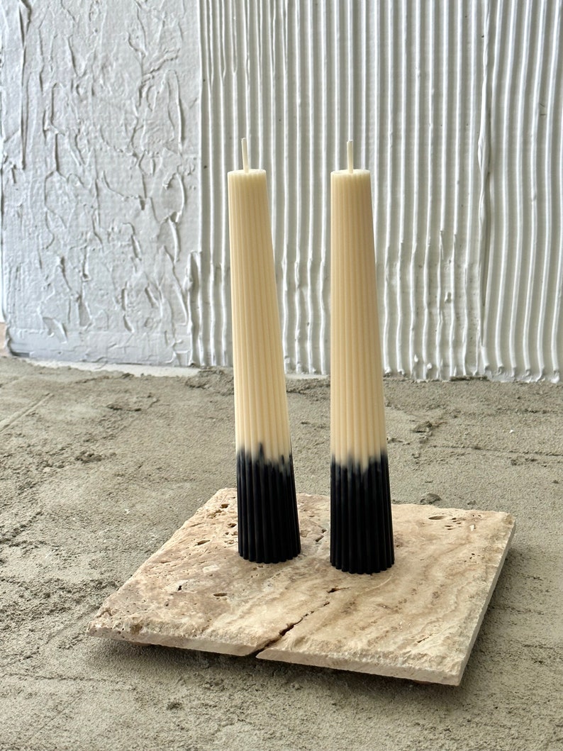 Long Pillar Marble Candle-Soy Wax Candle-Ribbed Cylinder Candle-Home Decor-Minimalictic Candles-Aestethic CandlesTall Pillar Candle image 2