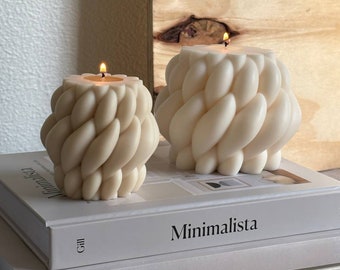 Huge Knit Pillar Candle: Homemade Soy Wax Twisted Knot Candle
