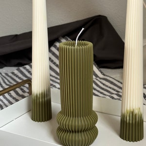 Long Pillar Marble Candle-Soy Wax Candle-Ribbed Cylinder Candle-Home Decor-Minimalictic Candles-Aestethic CandlesTall Pillar Candle image 9