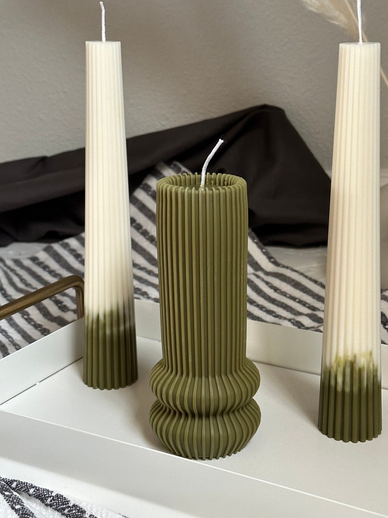 Long Pillar Marble Candle-Soy Wax Candle-Ribbed Cylinder Candle-Home Decor-Minimalictic Candles-Aestethic CandlesTall Pillar Candle image 9