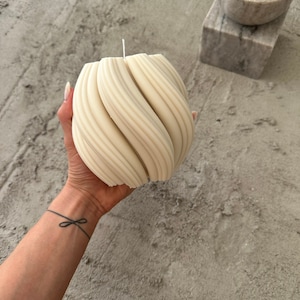Swirl Decor Pillar Candle | Elegant Swirl Design | Soy Wax Blend  | Modern Minimalist Home Decor Stylish Aesthetic Room Accent