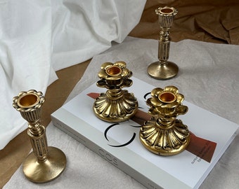 Vintage Set of 4 Candlesticks, Antique Candle Holder, Gold Mismatched Wedding Collection , candlestick, candle holders Gold Candle