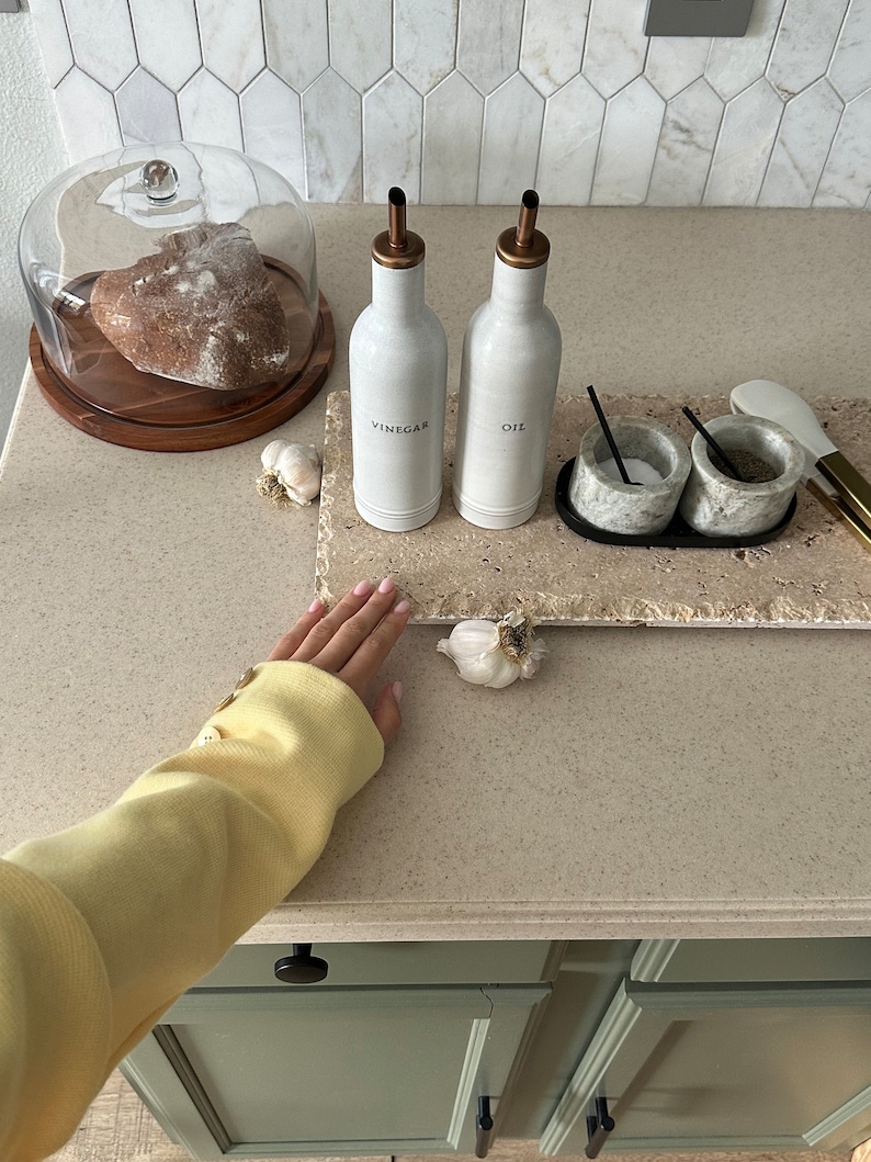 Travertine Kitchen Tray: Rustic Stone Countertop Organizer