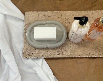 Oval Cloud Concrete Tray | Spa Essentials Organizer | Enhance Your Bathroom or Spa Area with Elegant Minimalism/ Soap Dish / Bathroom