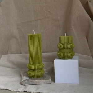 candle Column Pillar Candles Decorative Modern Geometric Funky Figure Candle Striped Candles Sculpural Candle Rebbed-Cylendric Candle image 7